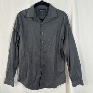 Express 1mx Men’s Grey Button Down Oxford Long Sleeve Stretch Extra Slim Shirt M